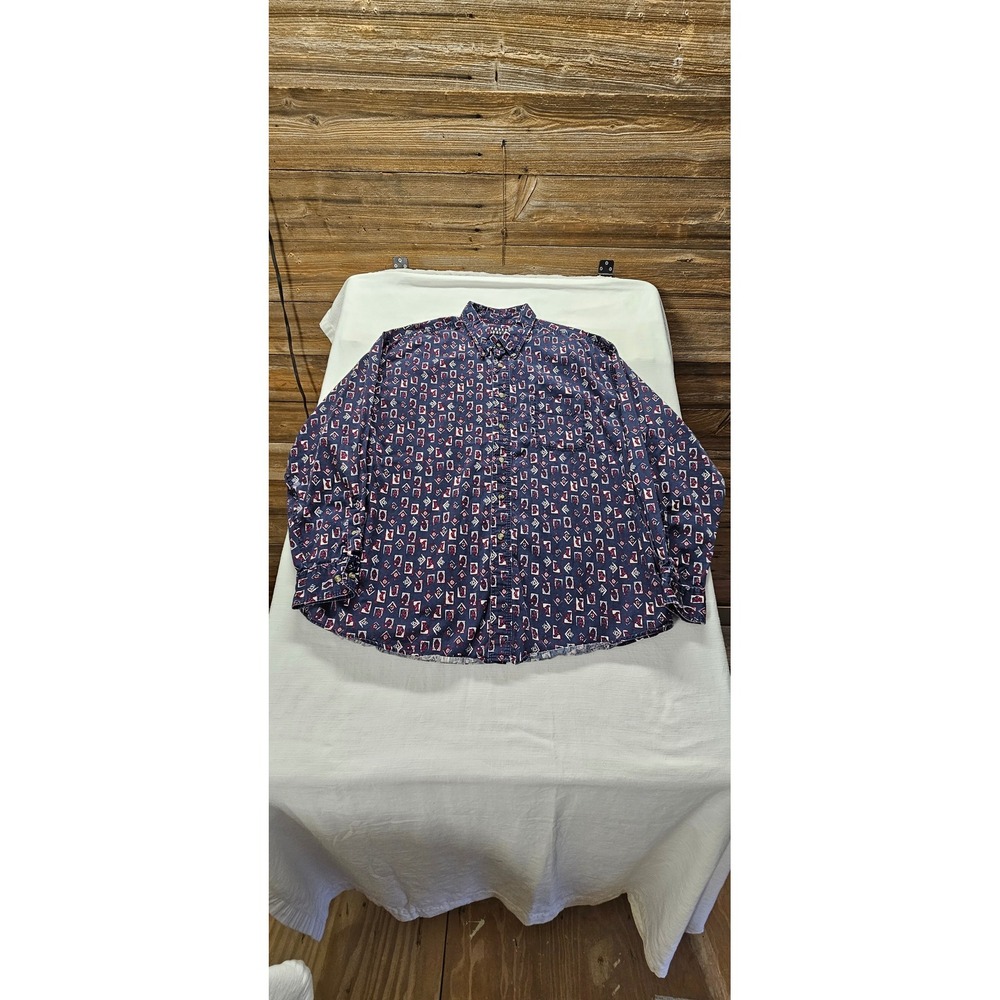 Trader Bay Mens 2XL Navy Blue Red Geometric Abstract Print Cotton Button Down